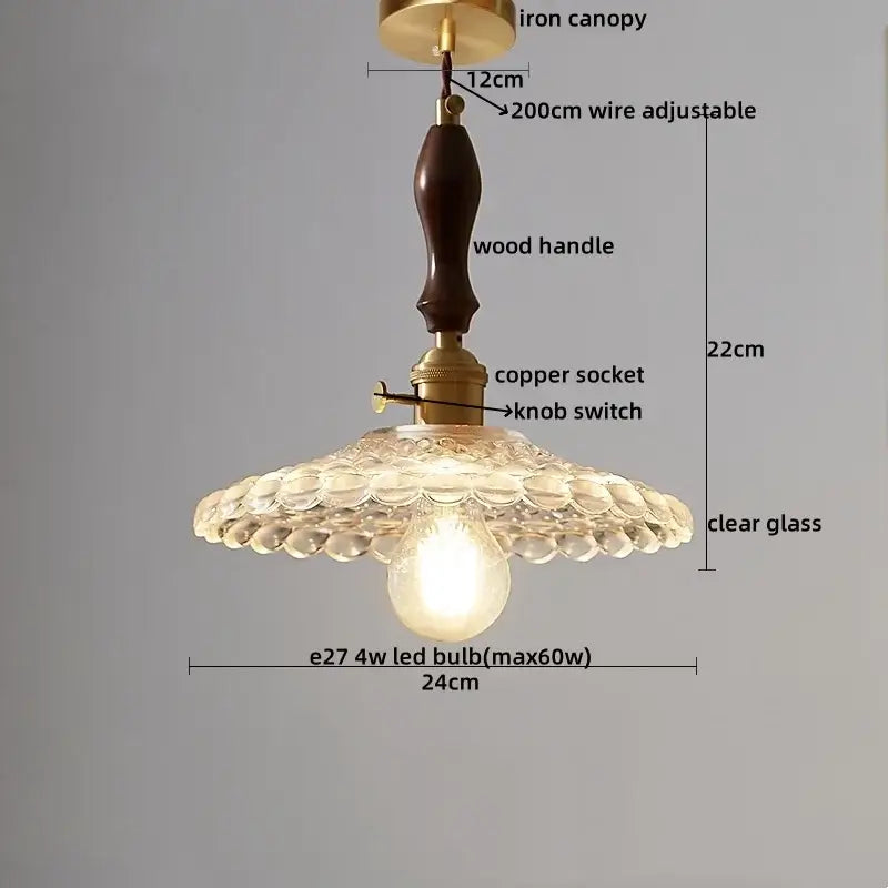Japanese style textured clear glass pendant lamp dining room wood trim