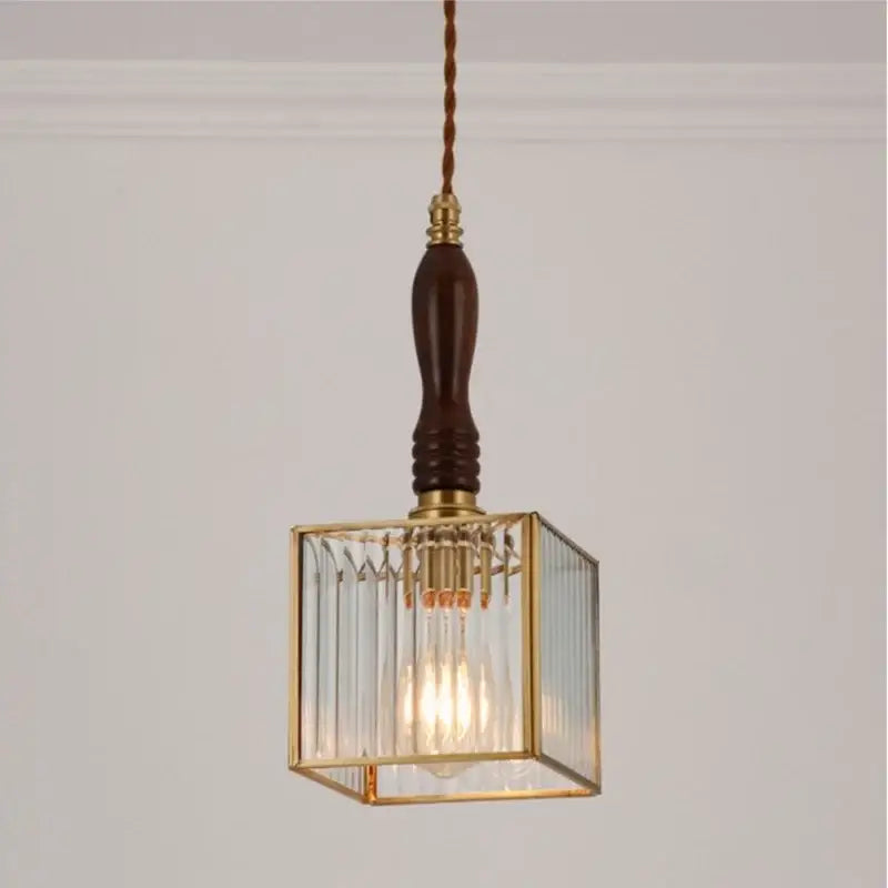 Japanese vintage brass and wood glass led pendant lamp dining room
