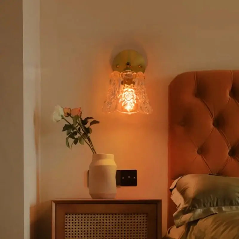 Japanese vintage gold bell glass led wall lamp bedroom pull chain