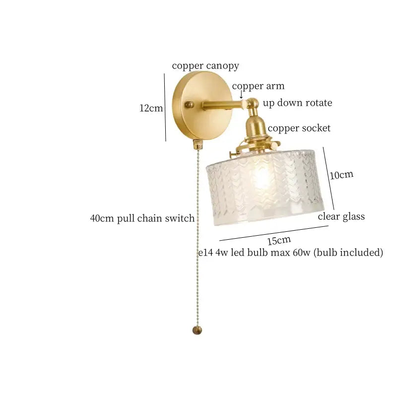 Japanese vintage gold bell glass led wall lamp bedroom pull chain