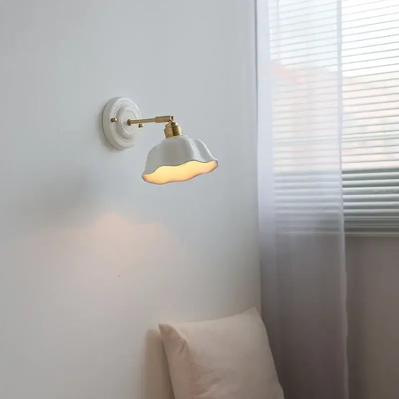 Japanese vintage white ceramic led wall sconce bedroom light
