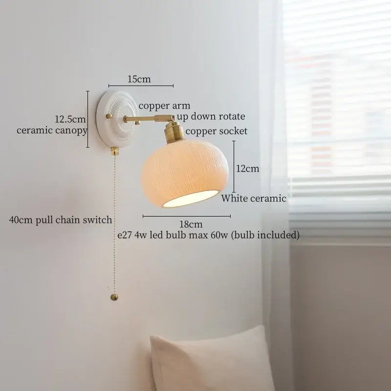 Japanese vintage white ceramic led wall sconce bedroom light