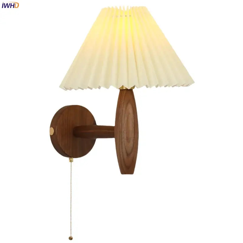 Japanese walnut wood cream pvc led wall lamps bedroom sconce