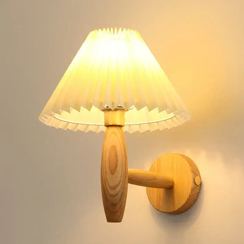 Japanese walnut wood cream pvc led wall lamps bedroom sconce
