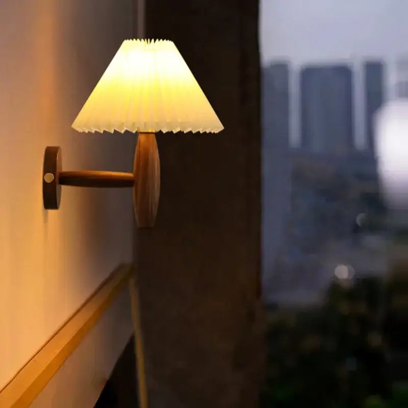 Japanese walnut wood cream pvc led wall lamps bedroom sconce