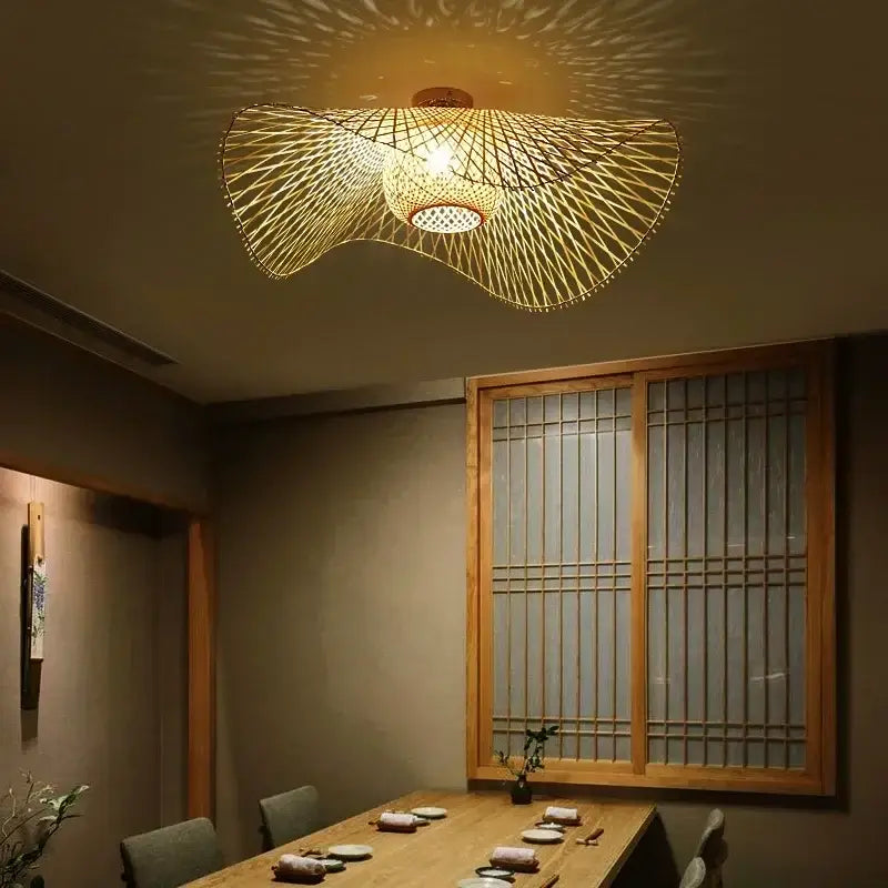 Japanese woven wave bamboo pendant chandelier dining room light