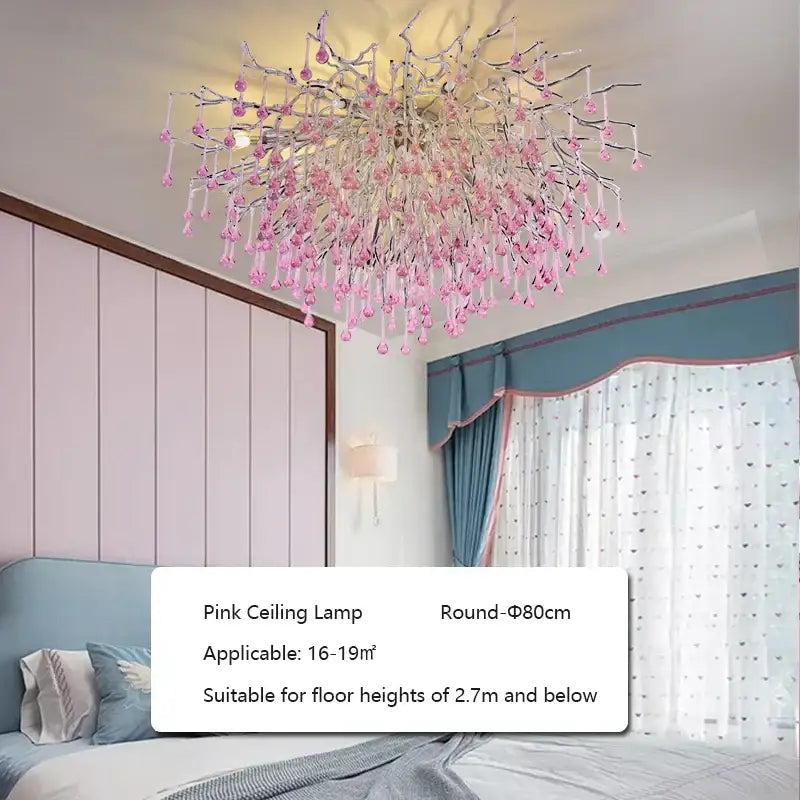 Kids pink crystal chandelier bedroom tree branch ceiling light