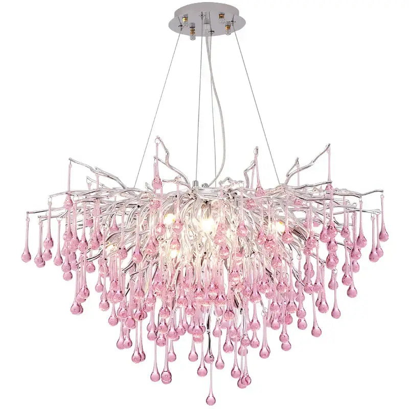 Kids pink crystal chandelier bedroom tree branch ceiling light