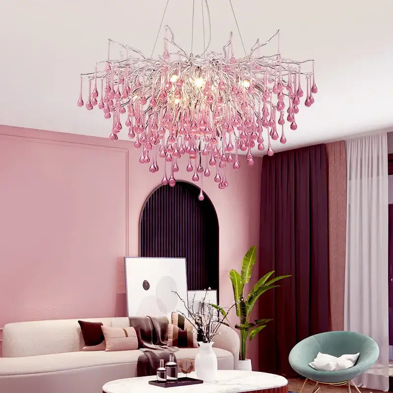 Kids pink crystal chandelier bedroom tree branch ceiling light