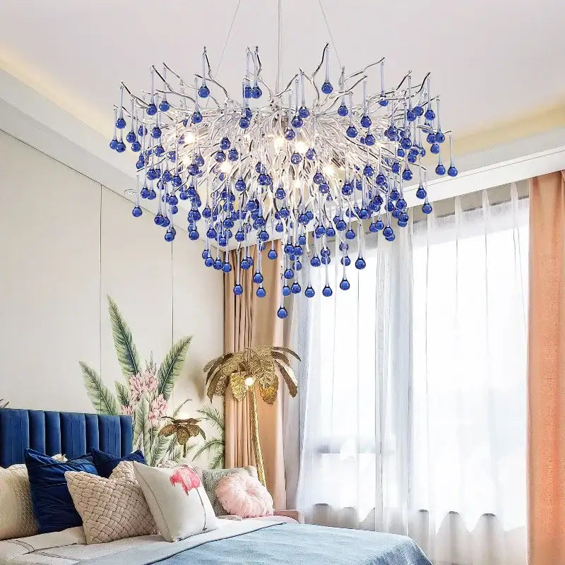 Kids pink crystal chandelier bedroom tree branch ceiling light