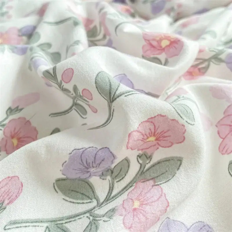 Lavender and pink floral double layer yarn bed sheet set bedroom