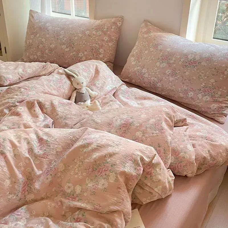 Lavender floral textured cotton bedding set bedroom quilt