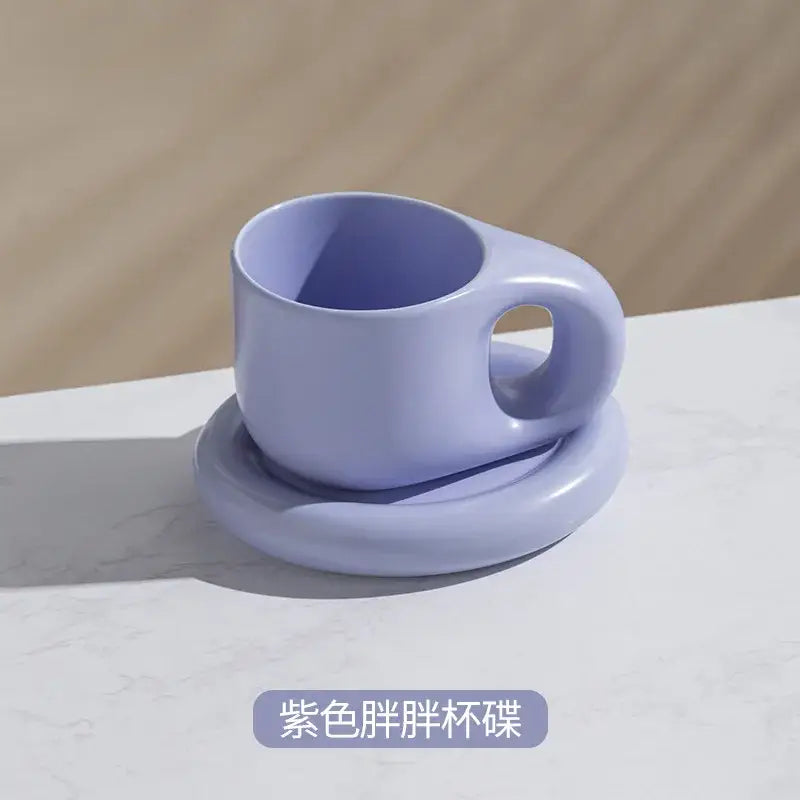 Lavender ink splash ceramic mug and oval plate kitchen set