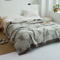 Light blue and white leaf cotton gauze towel throw – bedroom blanket
