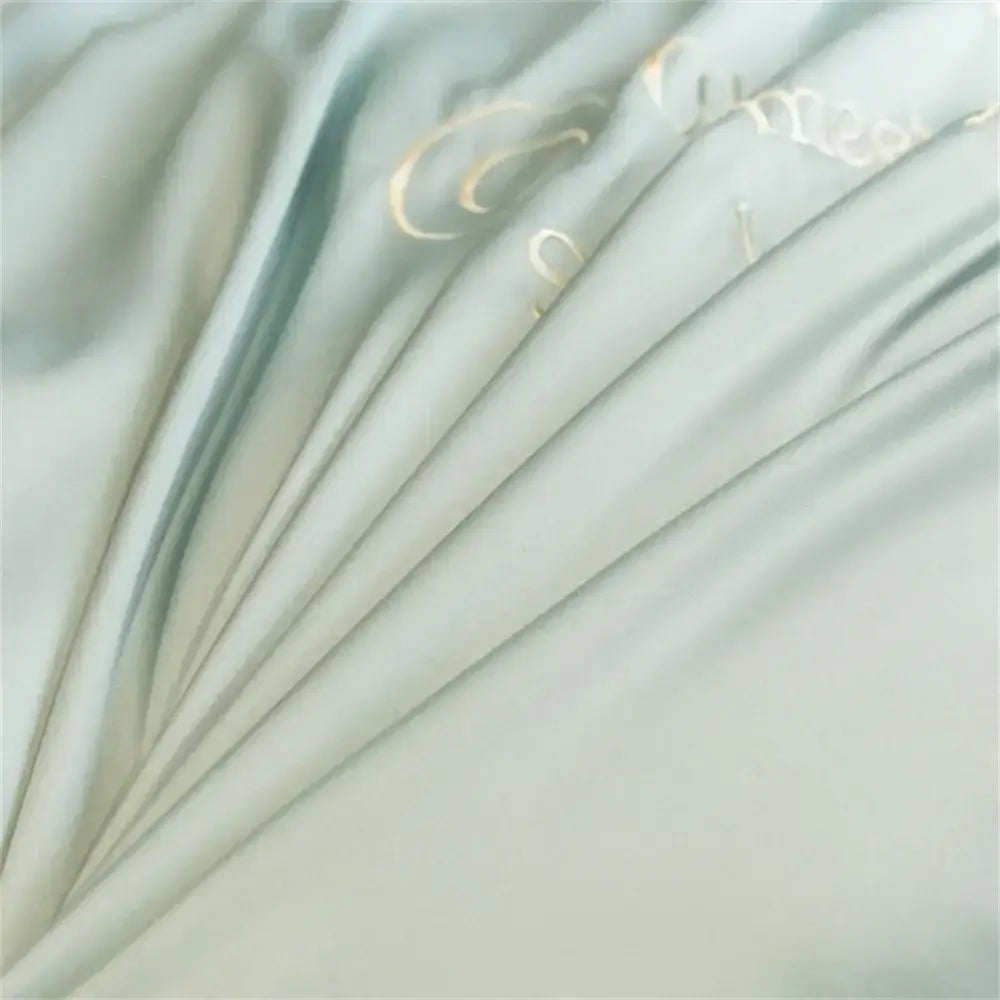 Light blue embroidered egyptian cotton bedding sets bedroom satin luxe