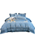 Light blue embroidered egyptian cotton bedding sets bedroom satin luxe