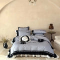 Light blue flowers embroidery ruffles bedding set bedroom decor