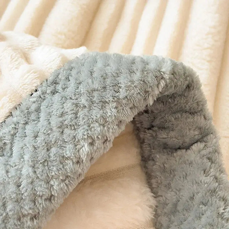 Light blue ribbed cozy faux rabbit plush blanket bedroom shawl