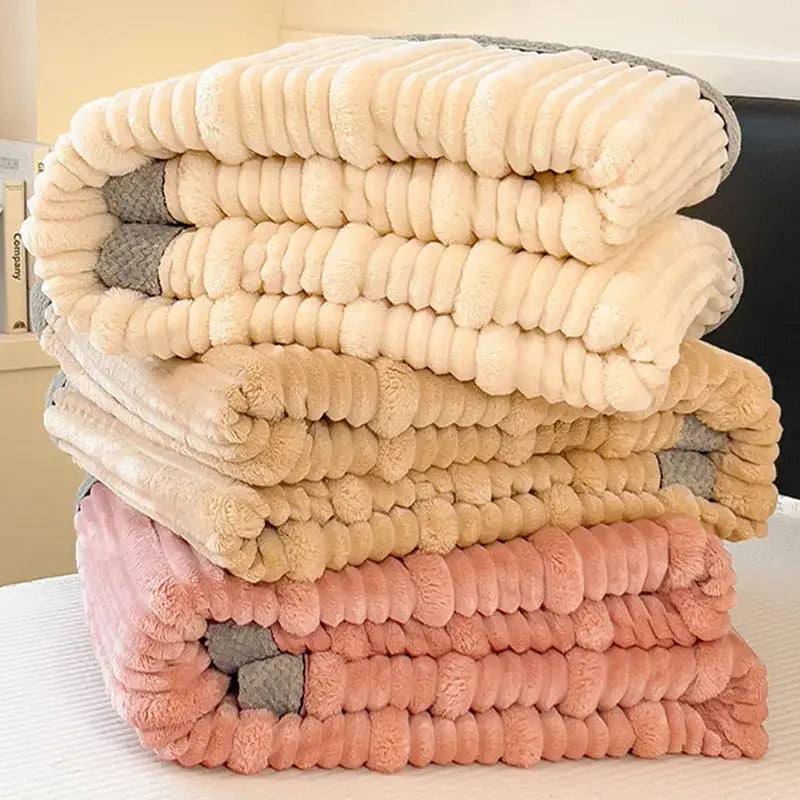 Light blue ribbed cozy faux rabbit plush blanket bedroom shawl