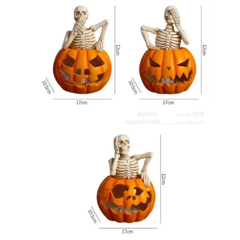 Lighted skull pumpkin skeleton sculpture set living room decor