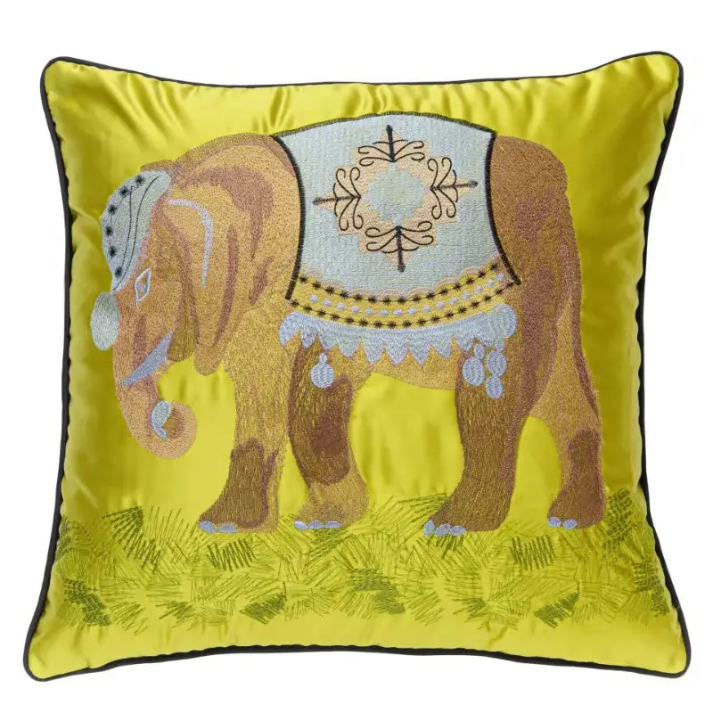 Lime green satin elephant embroidery sofa cushion cover living room