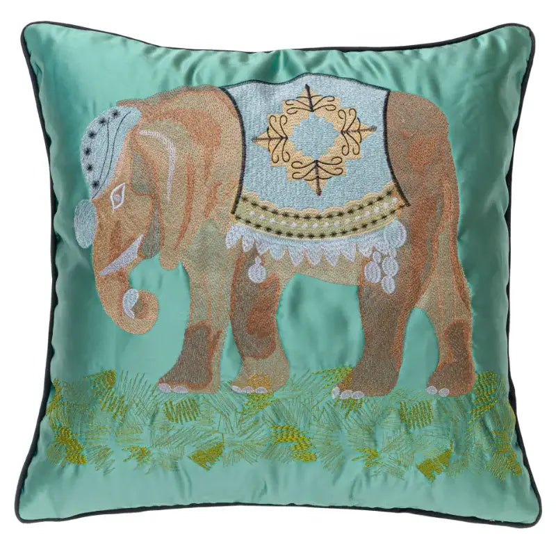 Lime green satin elephant embroidery sofa cushion cover living room