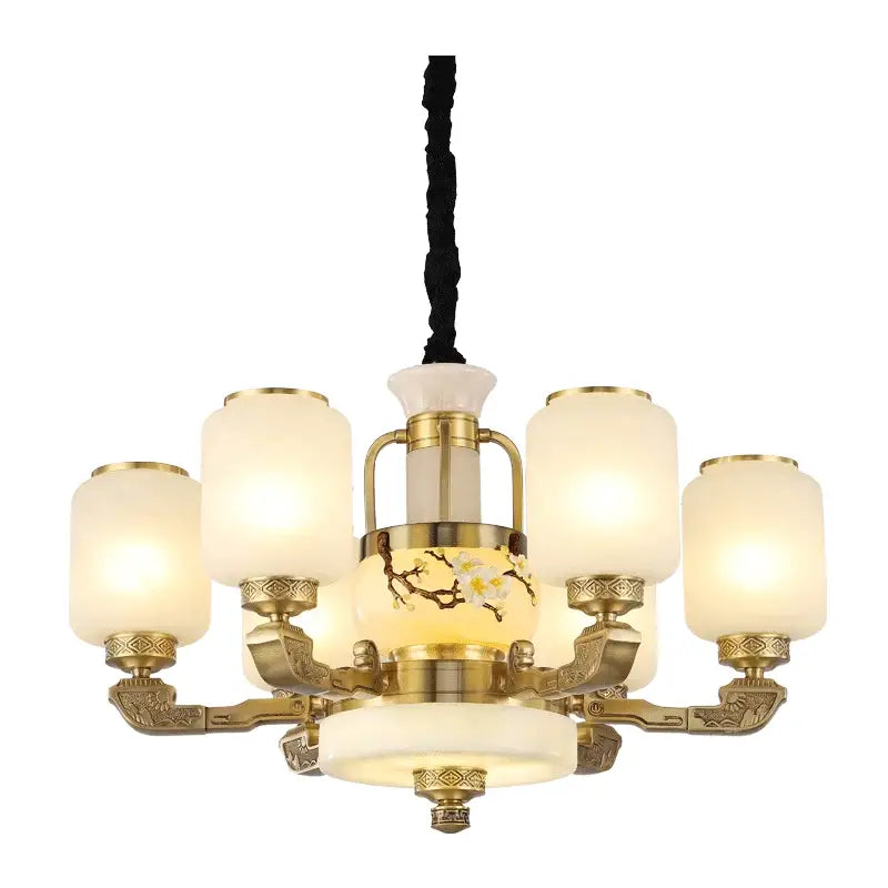 Luxe gold and frosted glass jade chandelier living room light