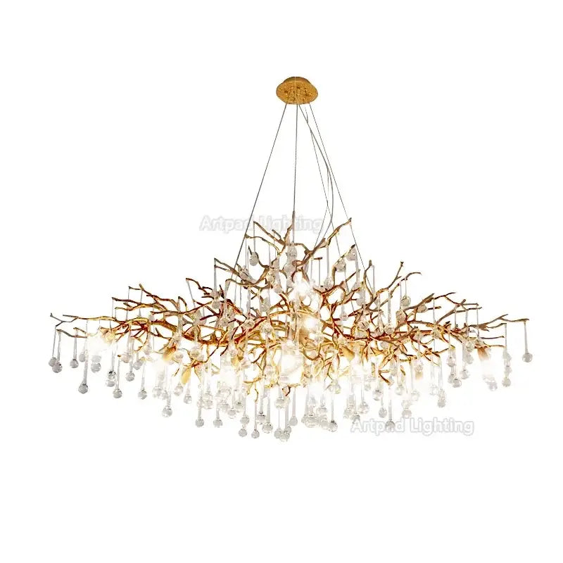 Luxe gold branch crystal led chandelier for living room