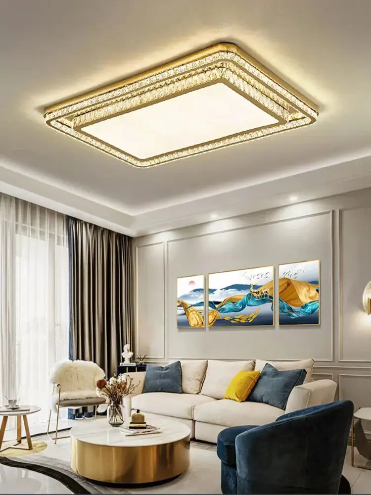 Luxe gold crystal led ceiling chandelier for dining room