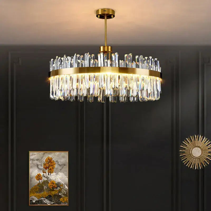 Luxe gold crystal round ceiling chandelier for dining room