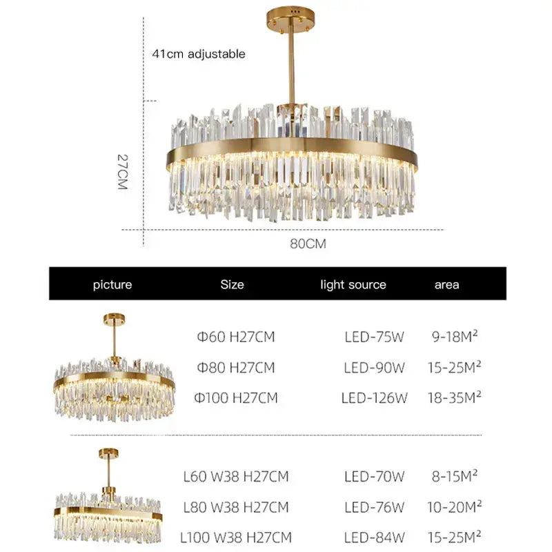 Luxe gold crystal round ceiling chandelier for dining room