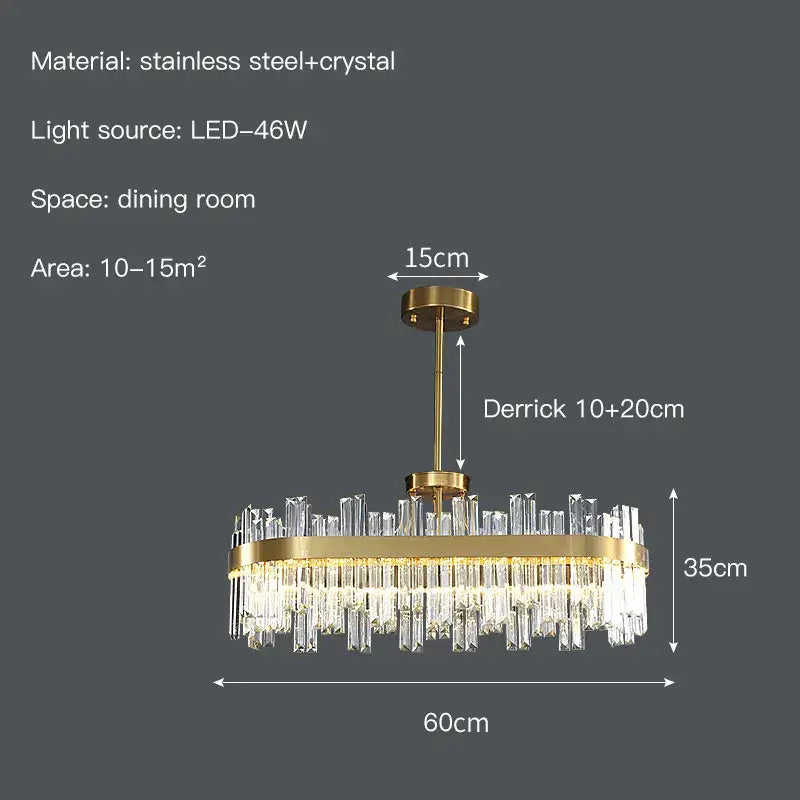 Luxe gold crystal round ceiling chandelier for dining room