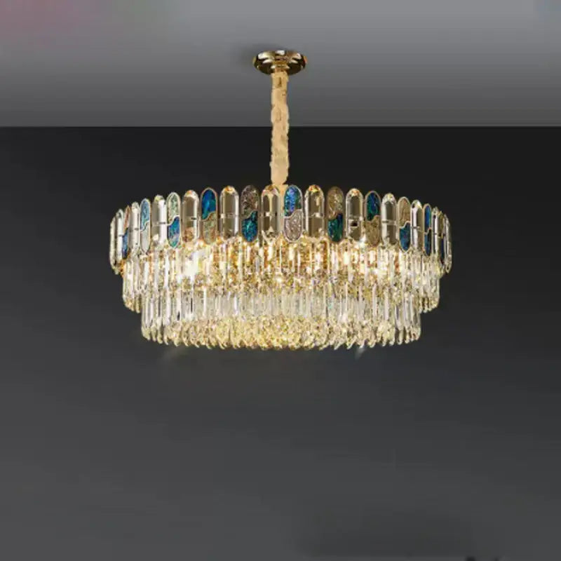 Luxurious blue & gold sea shell dimmable led chandelier living room