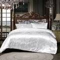 Luxurious cream & bronze jacquard satin bedding set bedroom decor