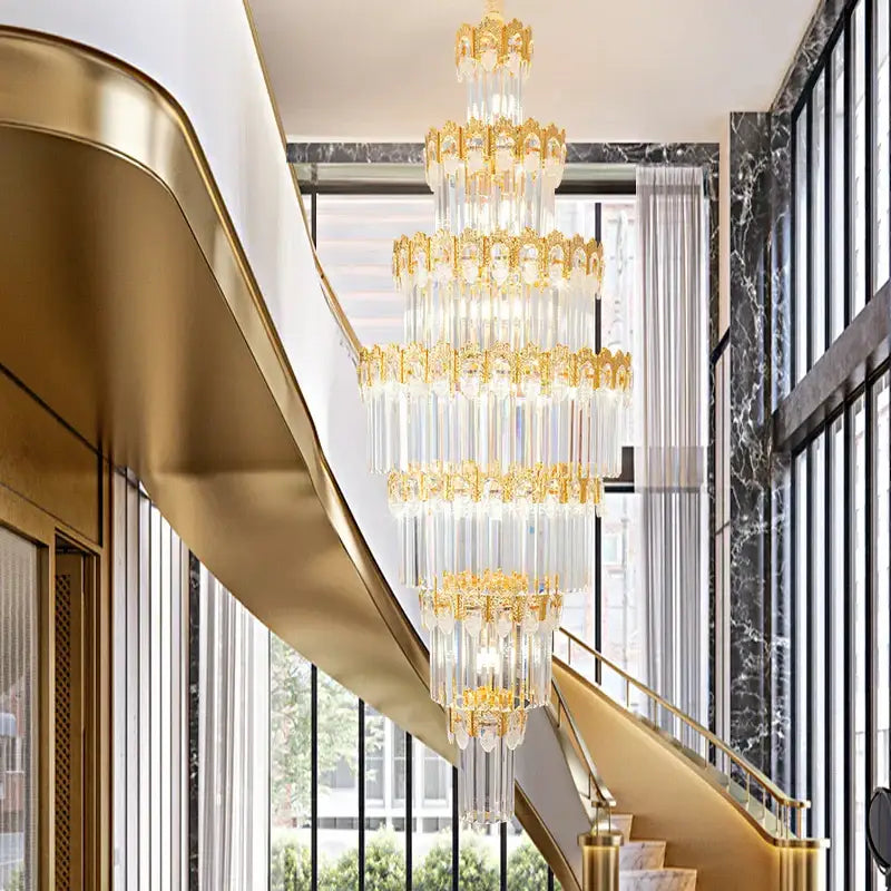 Luxurious gold and clear decorbites crystal staircase chandelier