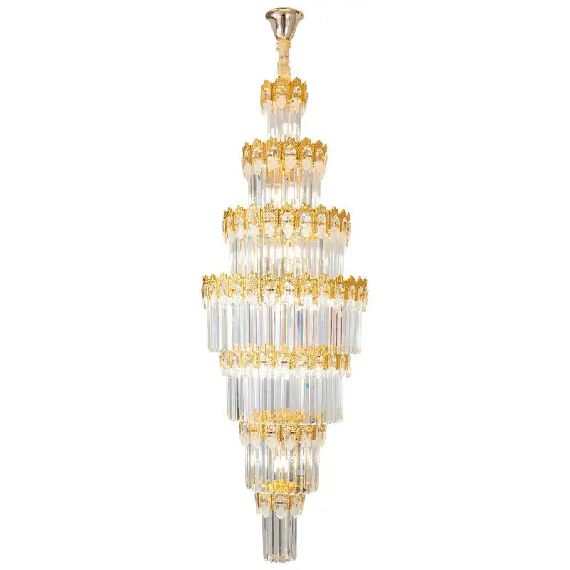Luxurious gold and clear decorbites crystal staircase chandelier