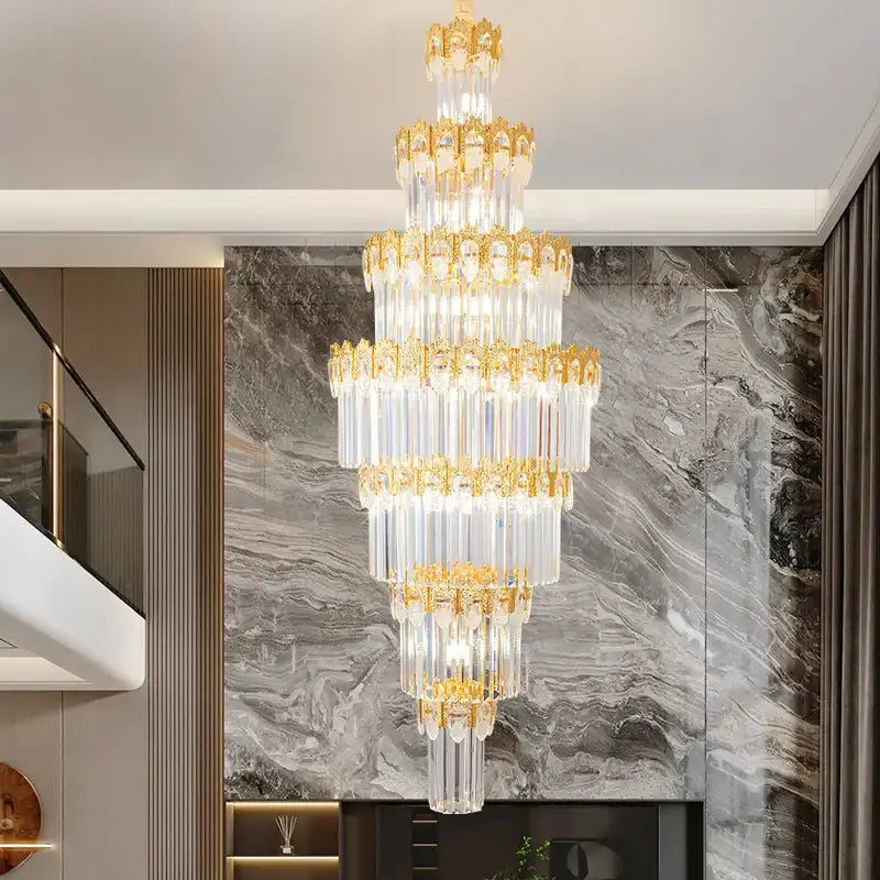 Luxurious gold and clear decorbites crystal staircase chandelier