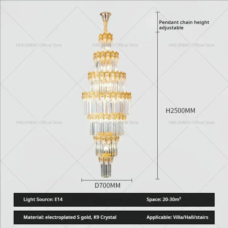 Luxurious gold and clear decorbites crystal staircase chandelier