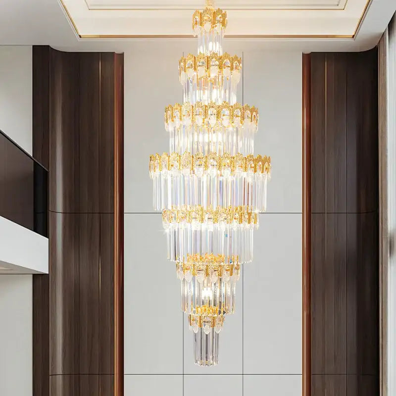 Luxurious gold and clear decorbites crystal staircase chandelier