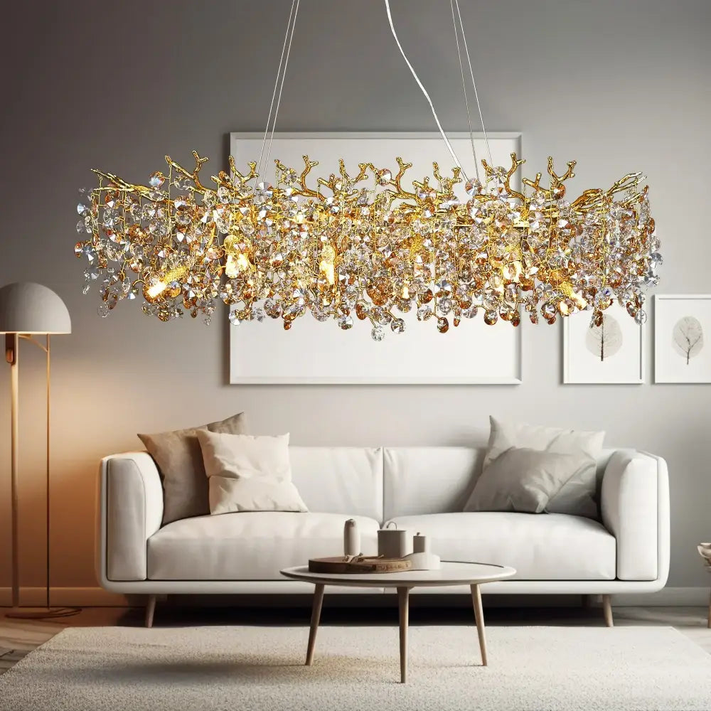 Luxurious gold crystal sunflower branch chandelier dining room light