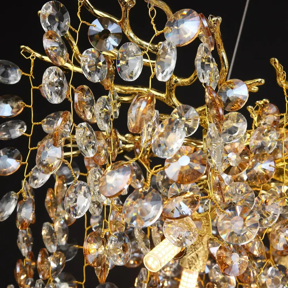 Luxurious gold crystal sunflower branch chandelier dining room light