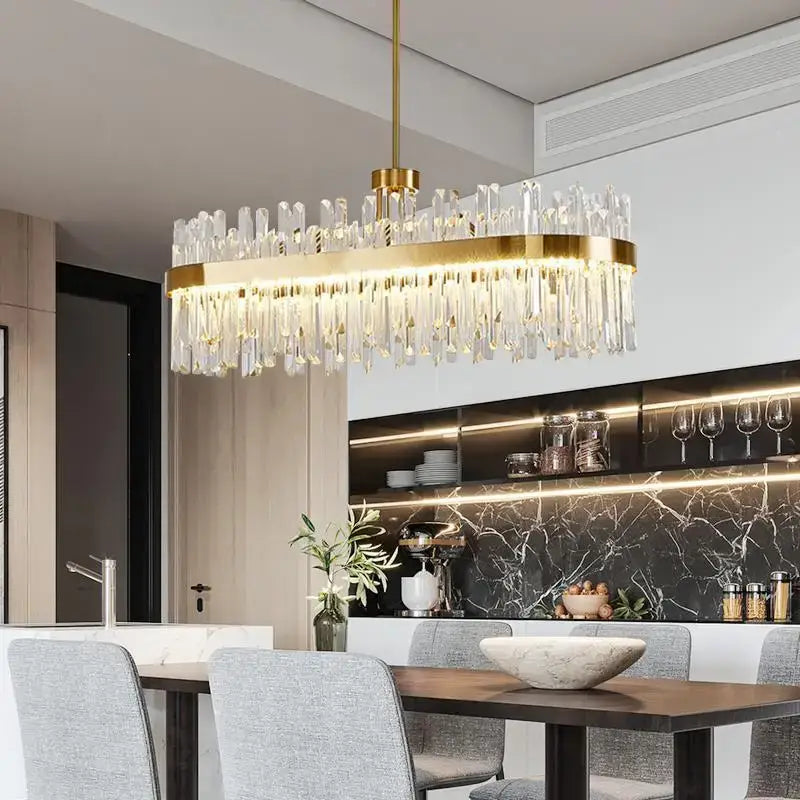 Luxurious gold round crystal pendant light for living room