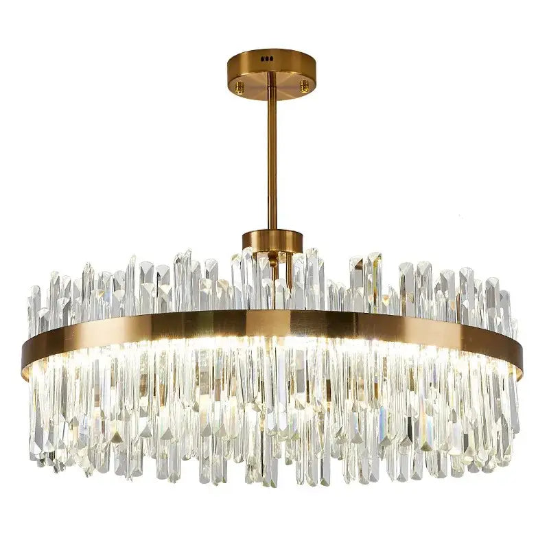 Luxurious gold round crystal pendant light for living room