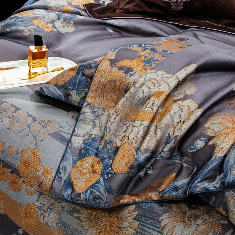 Luxurious gray & gold jacquard egyptian cotton bedding set bedroom