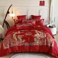 Luxurious red gold loong phoenix bedding set bedroom decor