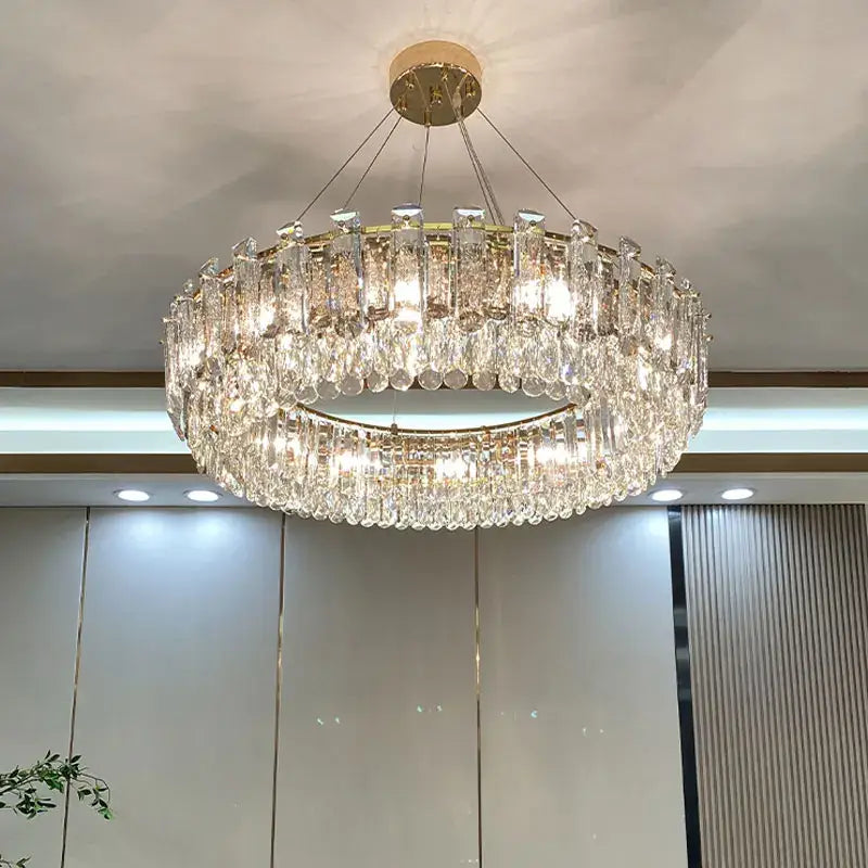 Luxurious two tier gold crystal chandelier for dining room