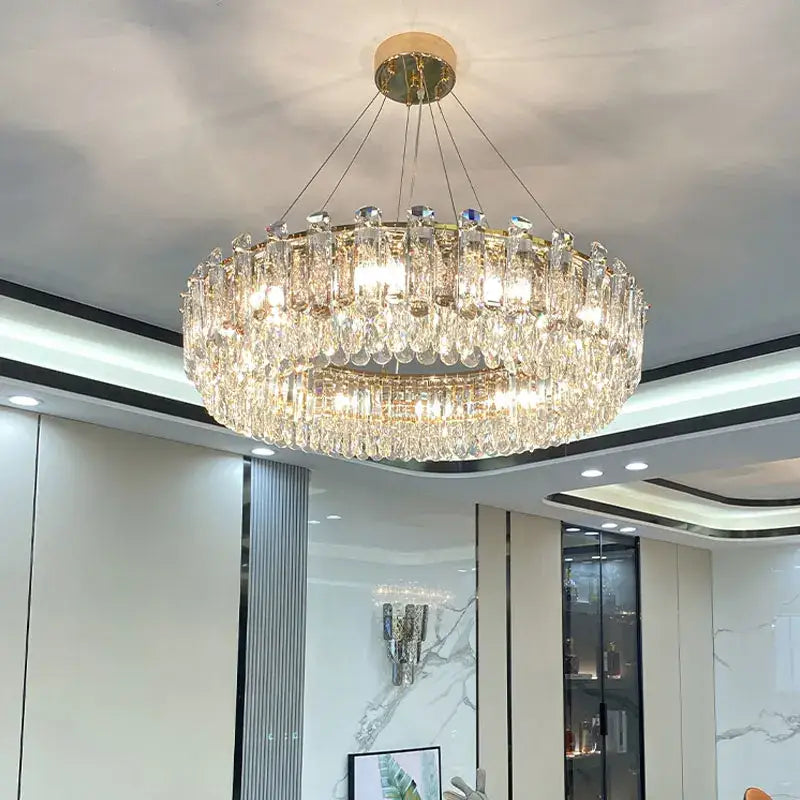 Luxurious two tier gold crystal chandelier for dining room