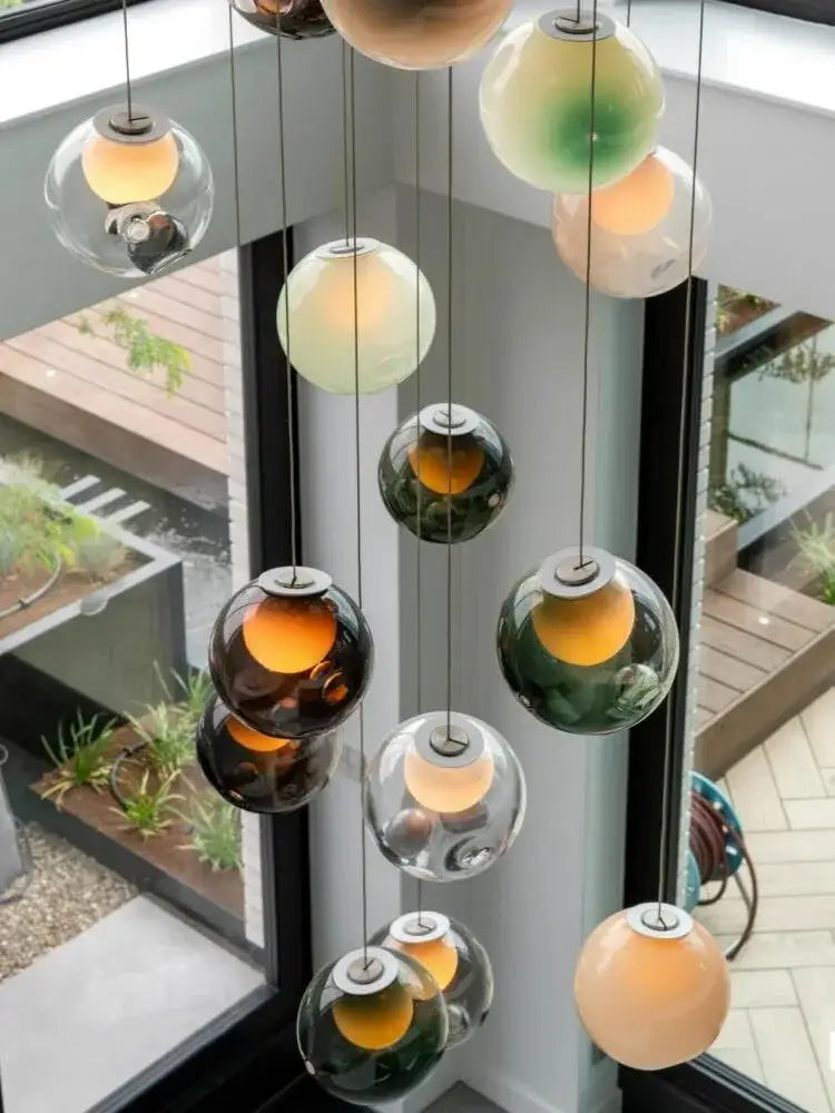 Luxury amber glass sphere pendant light dining room dimmable led