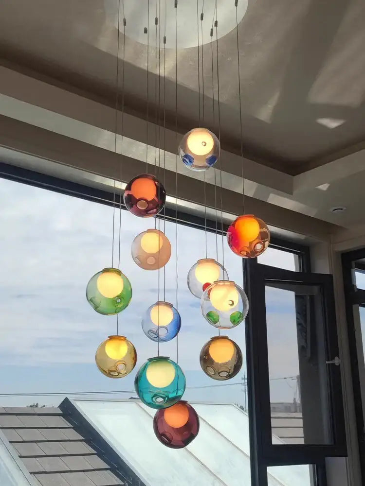 Luxury amber glass sphere pendant light dining room dimmable led