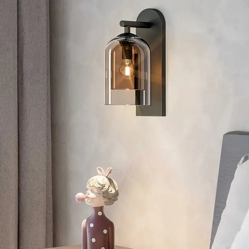 Luxury amber glass wall art light – bedroom amber & black sconce